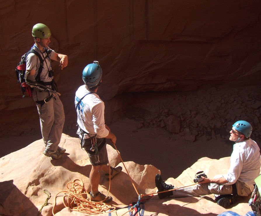 Aron Ralston, Guide Scott Deputy, Danny Boyle & Chris Colson at the Big Drop Rappel